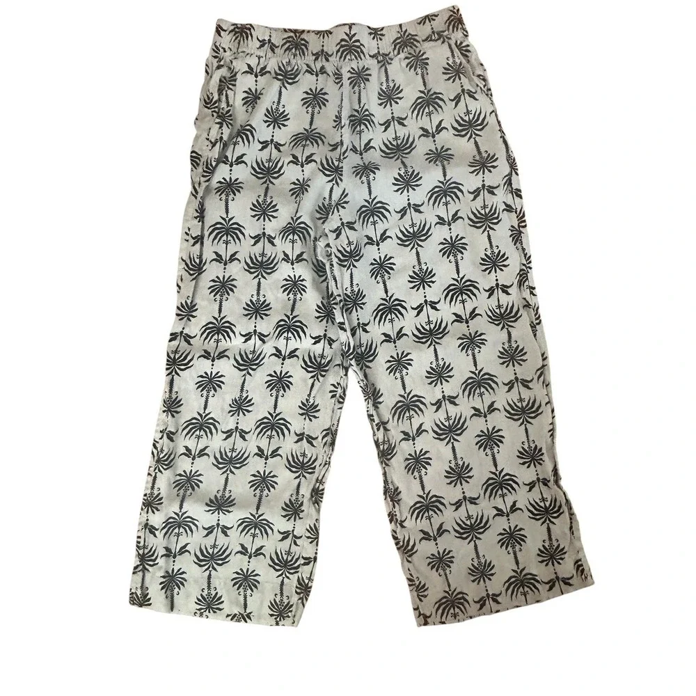 Nicole Miller 100% Linen Wide Leg Pants Palm Tree Print SZ L